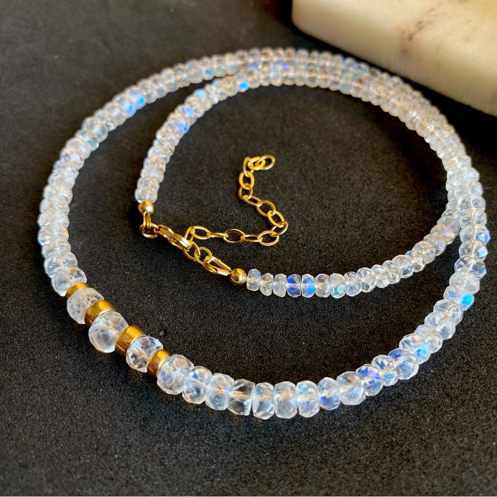 AAAA+ Rainbow Moonstone Necklace 14k Gold filled